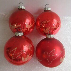 Shiny Brite Stencil & Glitter Birds Glass Christmas Ornaments Set Of 4 Vtg